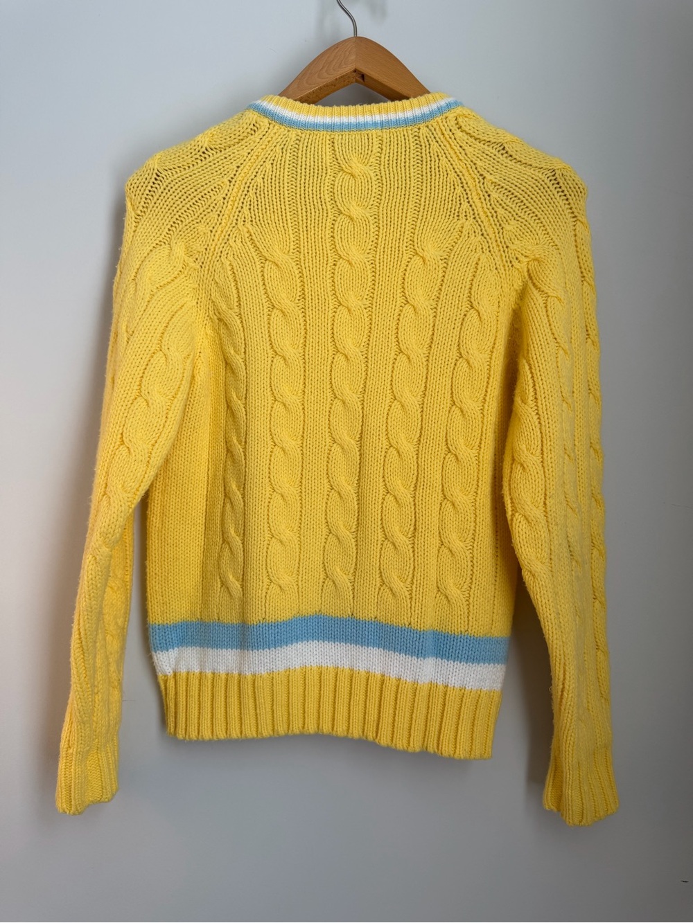 Vintage 60s Lacoste Tennis Sweater Izod Yellow Cable Knit Blue Alligator - Picture 6 of 10